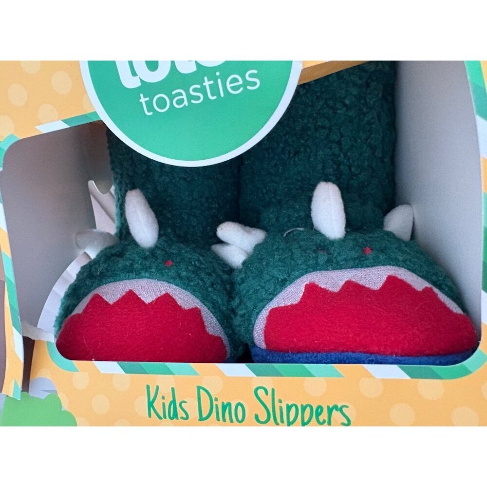 Totes Toasties Kids Dino Slippers Faux Fur Green Dinosaur Size Medium 13–1 - Picture 9 of 9